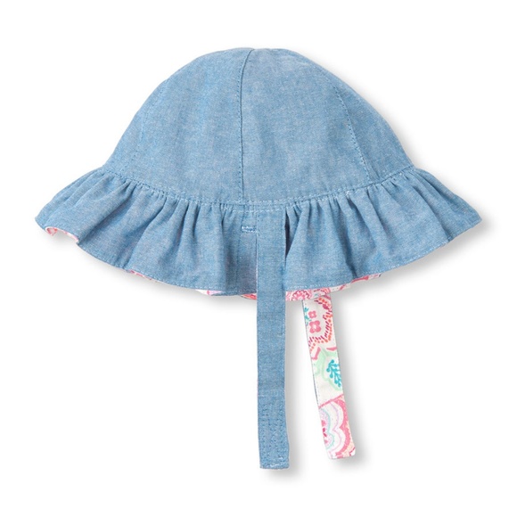 Baby Girls Reversible Ruffle Chambray Bucket Hat - Picture 3 of 3